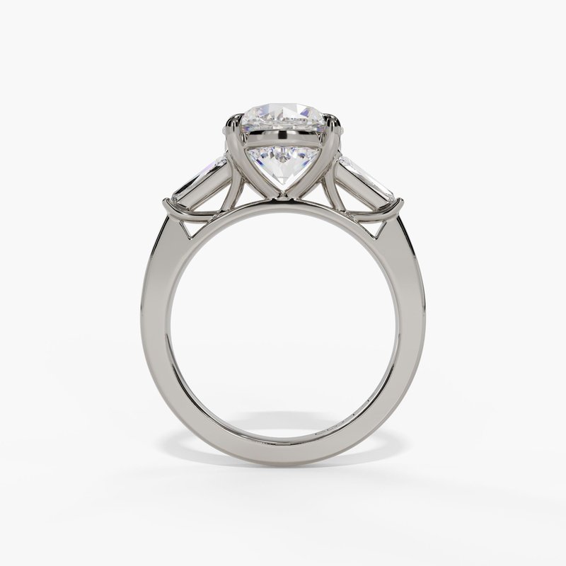 3 Stone Engagement Ring With Tapered Baguettes in White Gold