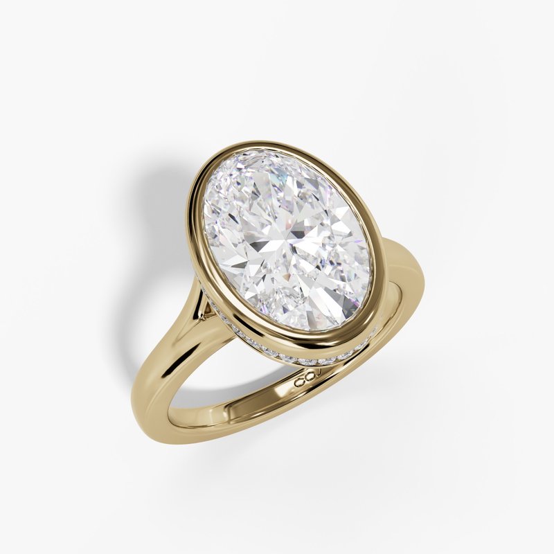 Lab Grown Bezel-Set Engagement Ring with Hidden Halo