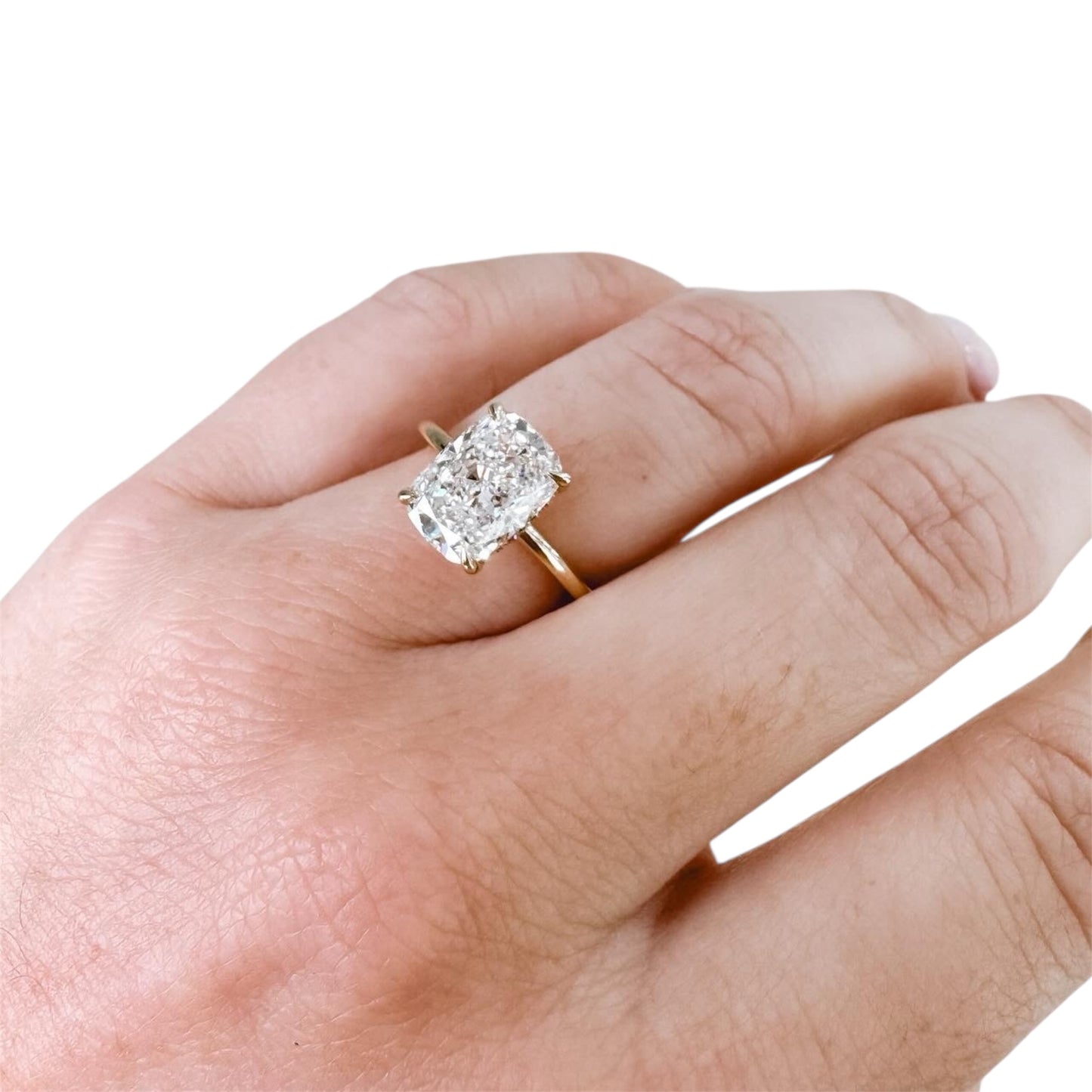 14k Yellow Gold Lab Grown Cushion Engagement Ring