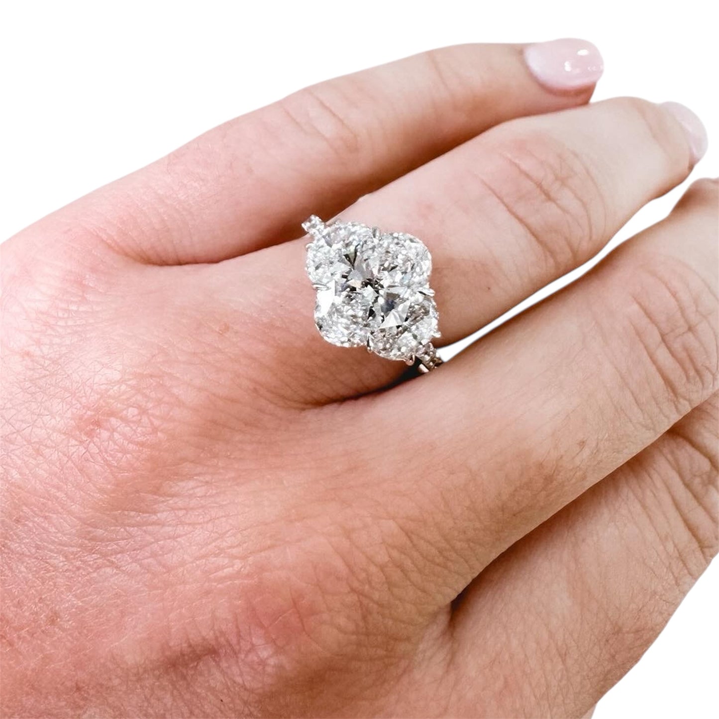 Three Stone Engagement Ring Oval Center and Two Half Moons