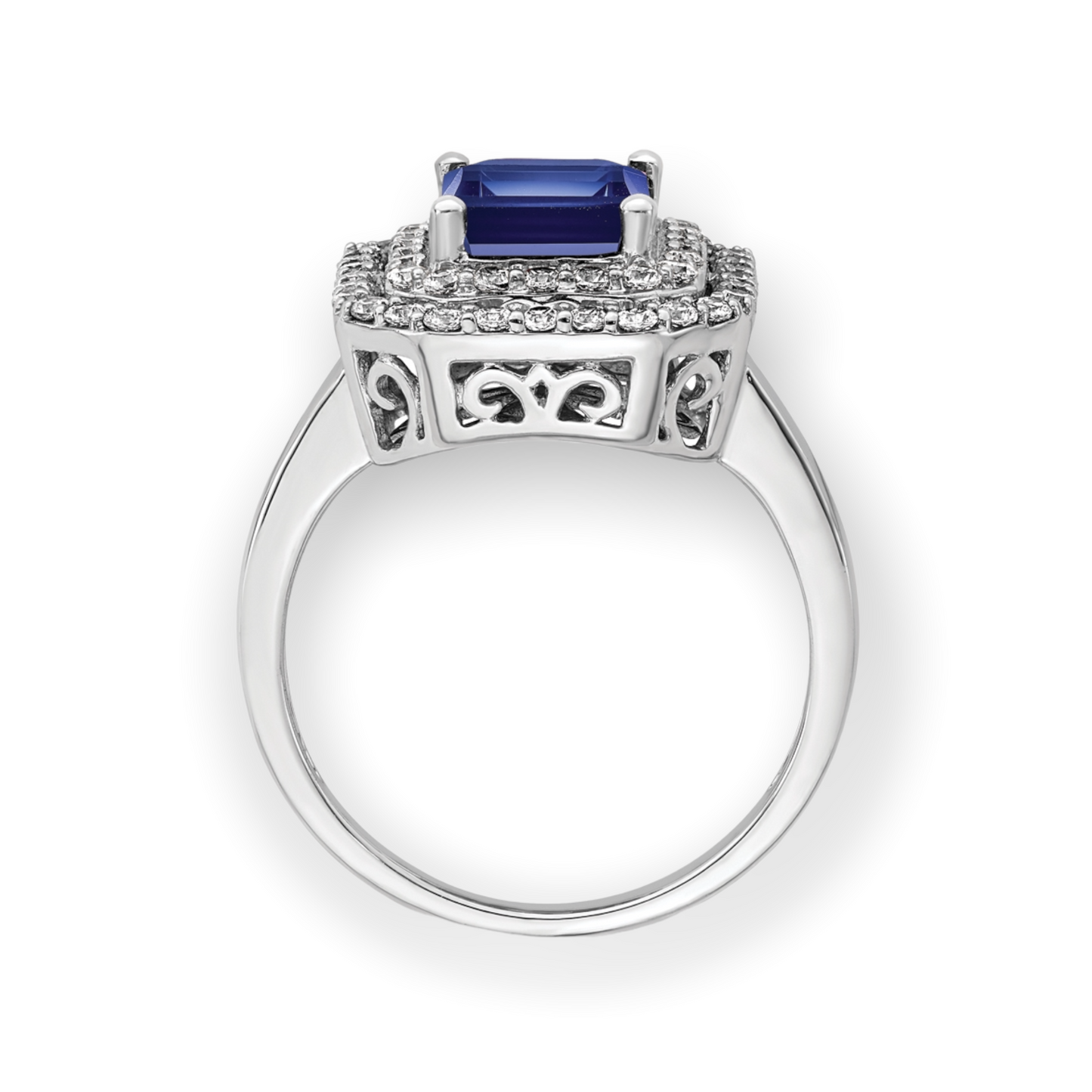 Lab Grown Sapphire Double Halo Diamond Ring