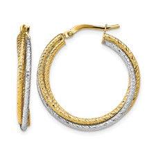 Two Tone Polished Diamond Cut Hoops