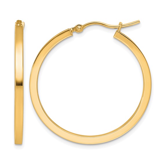 10K 2mm square Tube Hoop Earrings
