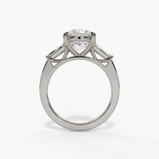 3 Stone Engagement Ring With Tapered Baguettes in White Gold
