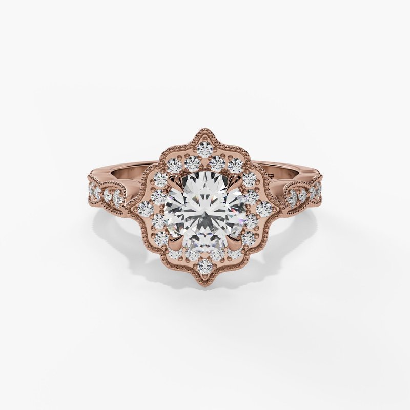 Vintage Halo Milgrain Finished Diamond Engagement Ring