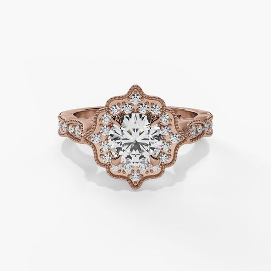 Vintage Halo Milgrain Finished Diamond Engagement Ring