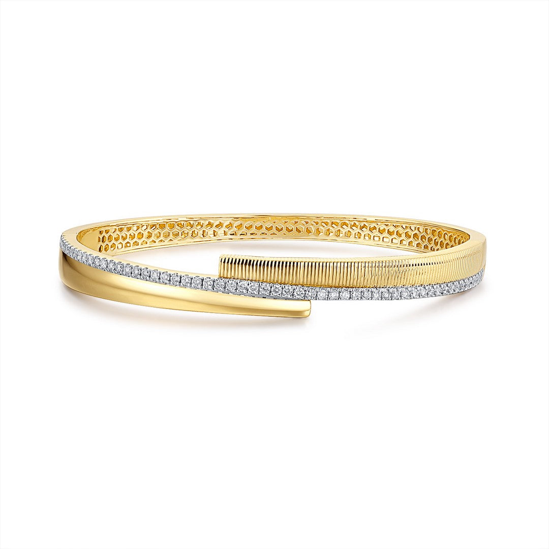 14k Yellow Gold Polished and Diamond Bangle