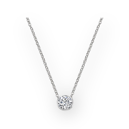 White Gold Round Bezel Set Solitaire Necklace