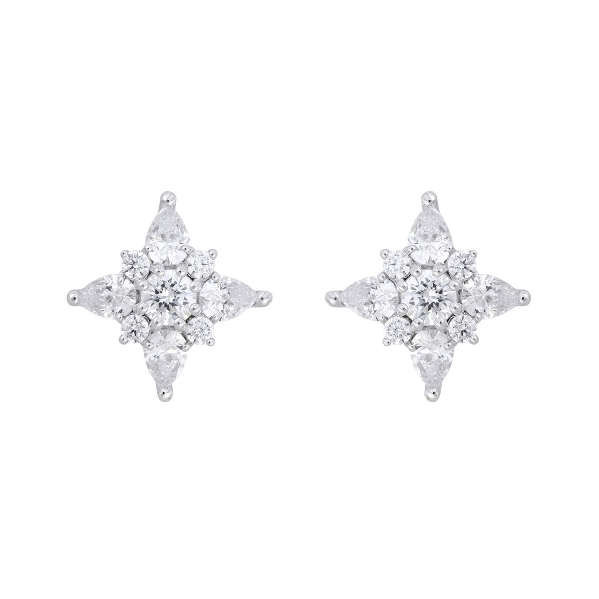 14k White Gold Pear and Round Diamond Studs