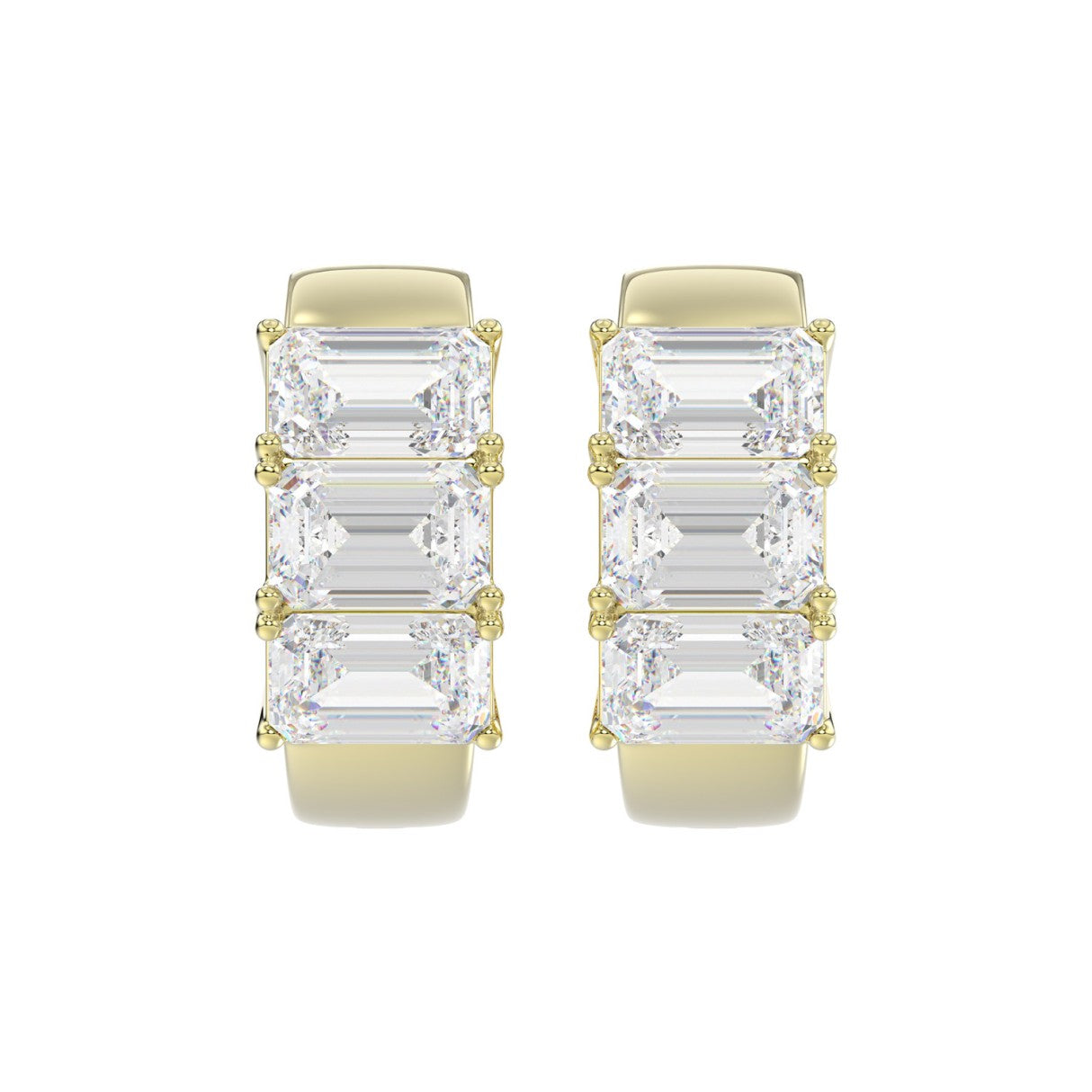 14k Yellow Gold Emerald Lab Grown Diamond Hoops