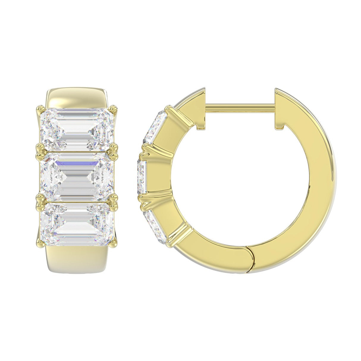 14k Yellow Gold Emerald Lab Grown Diamond Hoops