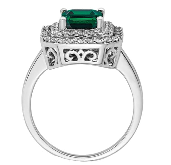 14k White Lab Grown Diamond and Emerald Ring