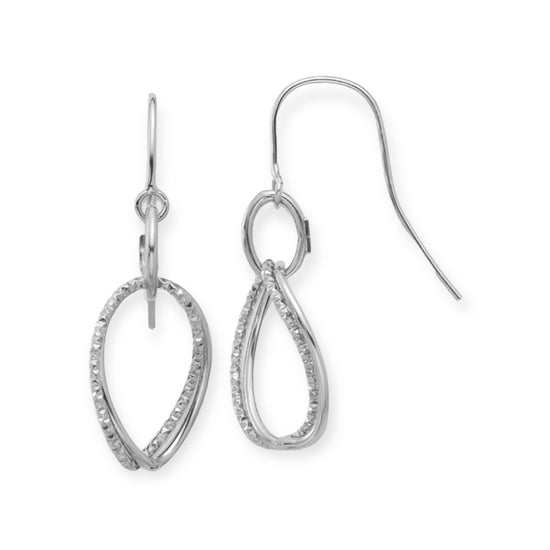 10K White Gold Polished and Textured Shepherd Hook Earrings