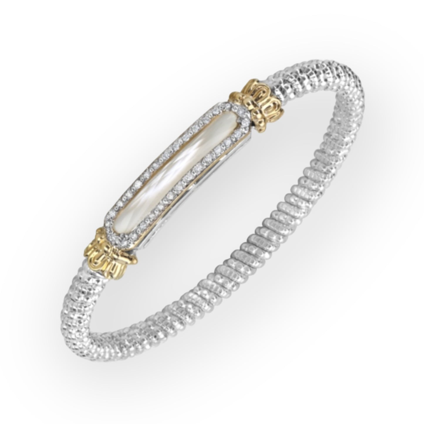 Vahan 14K Gold and Sterling Silver Mother of Pearl Bangle Bracelet