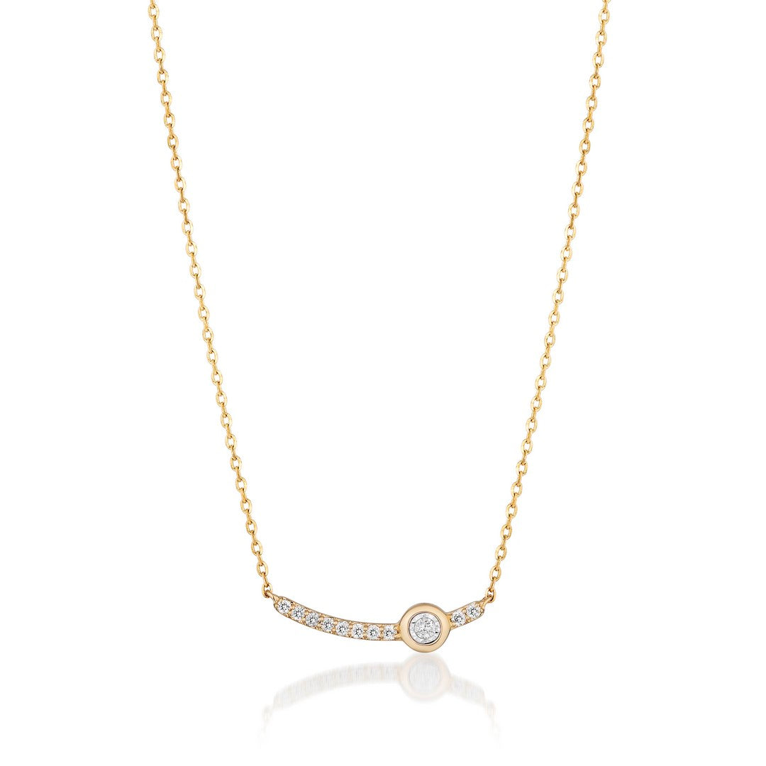 14k Yellow Gold Curved Diamond Necklace