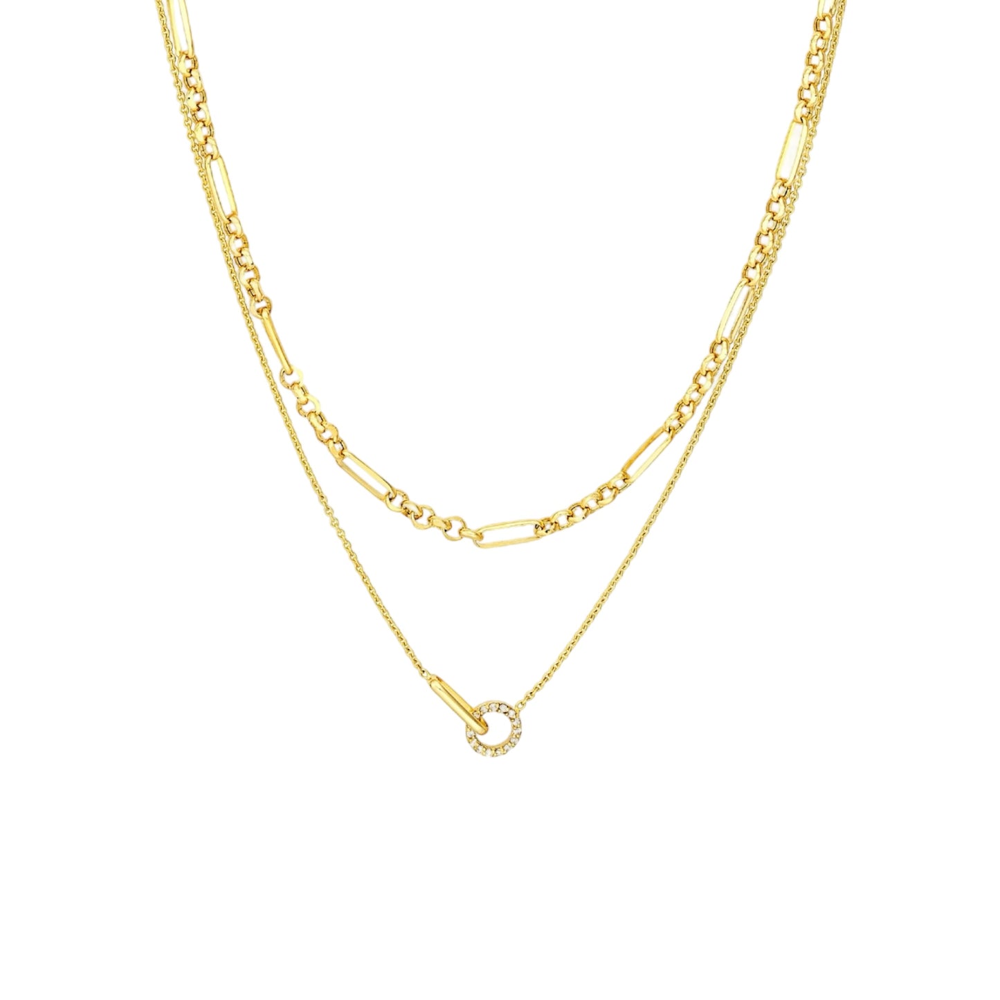 Layered Gold Necklace with Diamond Circle
