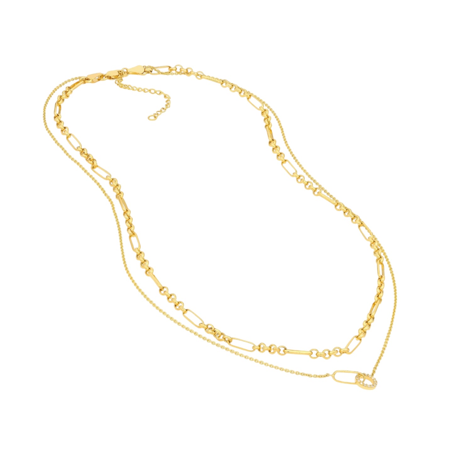 Layered Gold Necklace with Diamond Circle