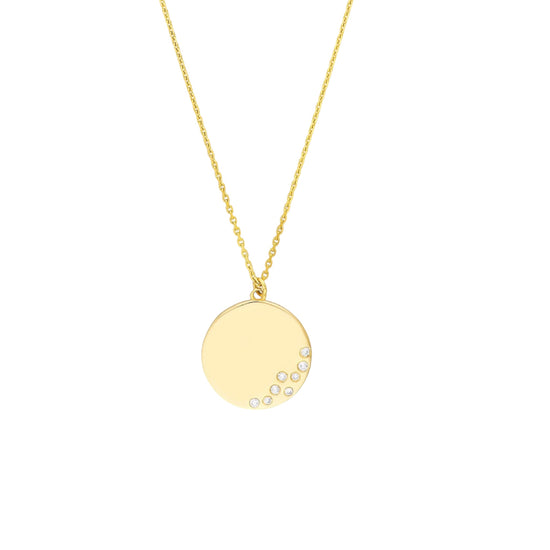 Gold Circle Pendant Necklace with Diamonds