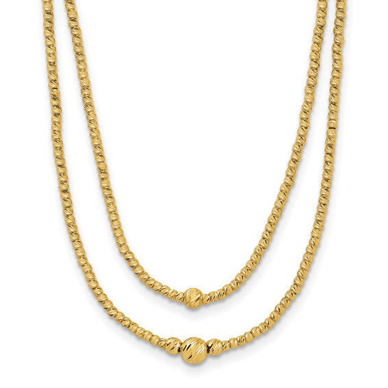 10k Polished and Diamond-cut beads 2-Strand Necklace
