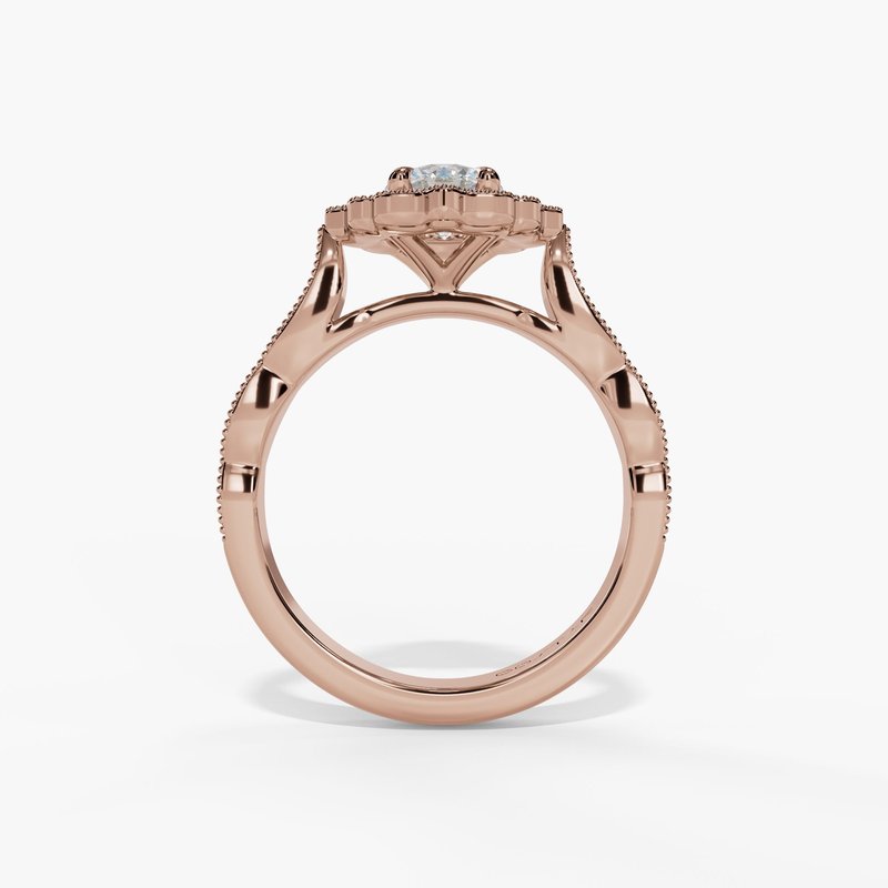 Vintage Halo Milgrain Finished Diamond Engagement Ring