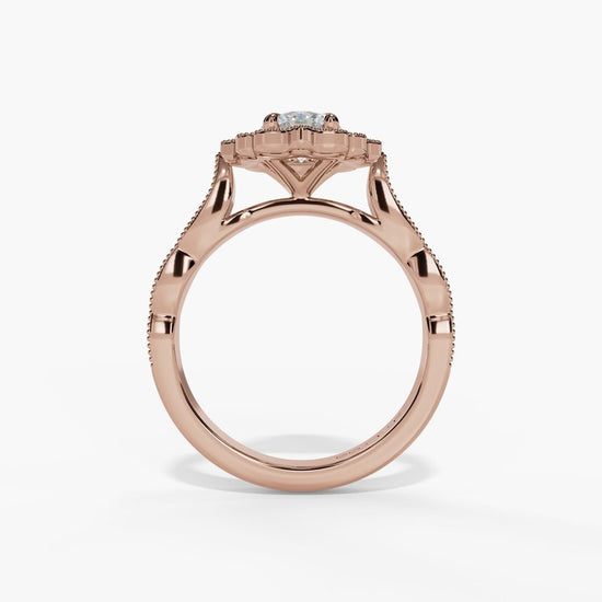 Vintage Halo Milgrain Finished Diamond Engagement Ring