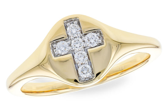 14k Yellow Gold Diamond Cross Ring