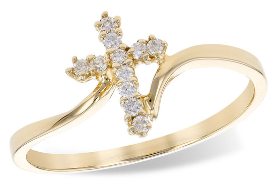 14k Yellow Gold Diamond Cross Ring