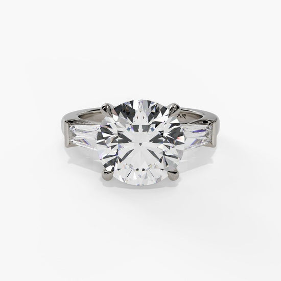 3 Stone Engagement Ring With Tapered Baguettes in White Gold