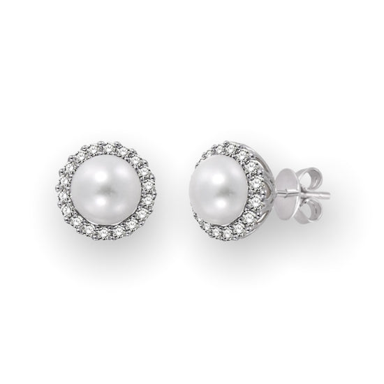 Load image into Gallery viewer, Pearl &amp;amp; Diamond Earrings

