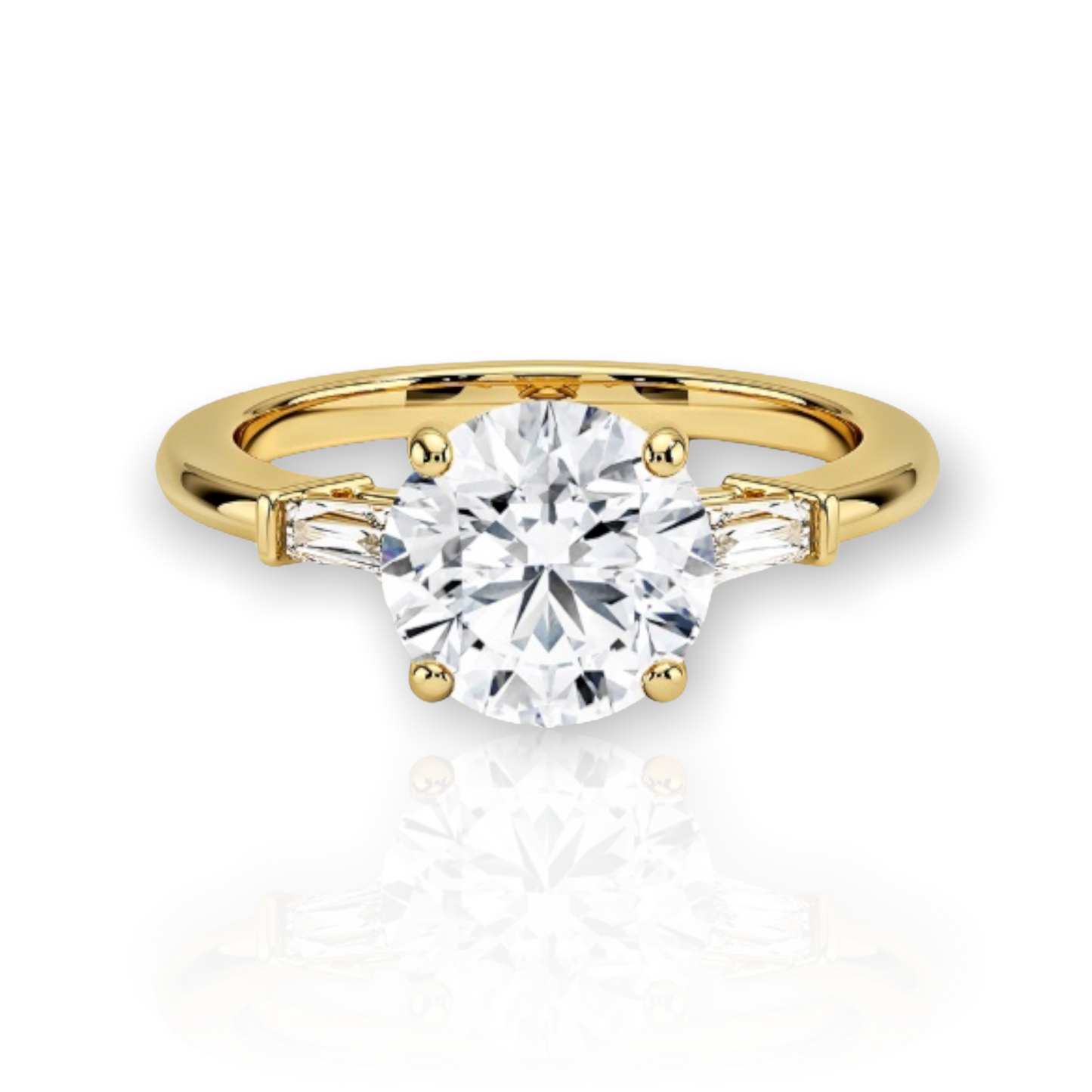 3 Stone Round Engagement Ring with 2 Baguettes