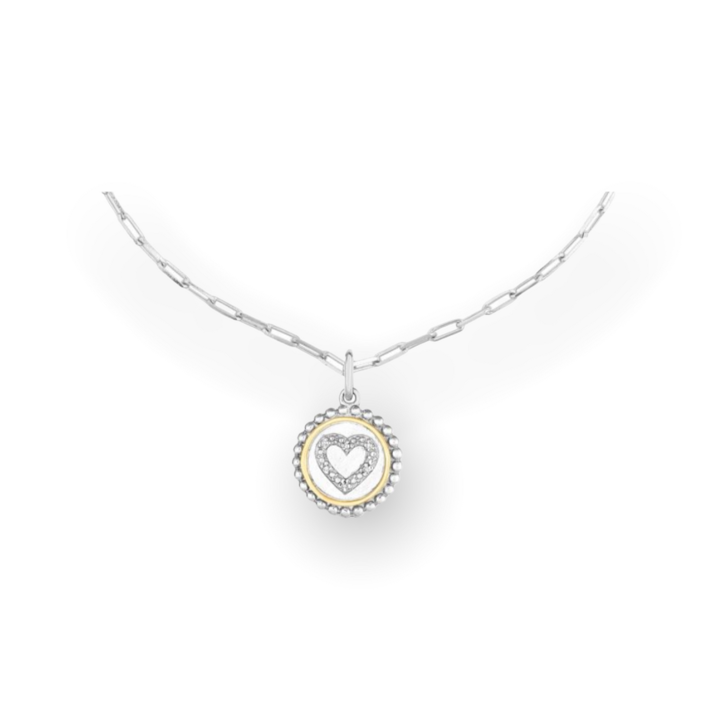 Round Heart Pendant on Paperclip Chain