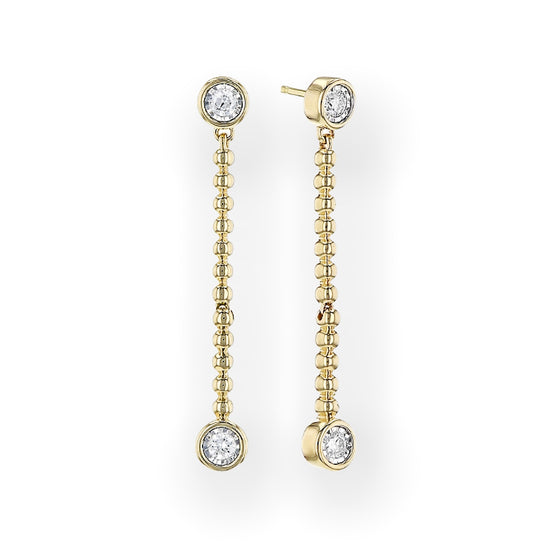 Beaded Dangle Earrings with Bezel Set Round Diamonds