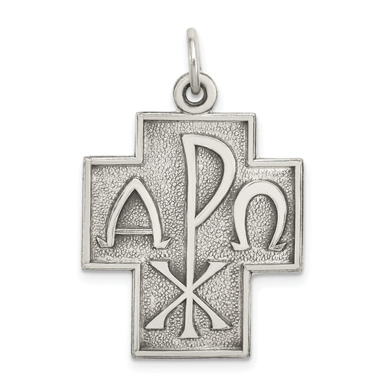 Load image into Gallery viewer, Sterling silver Antiqued Alpha Omega Cross Pendant
